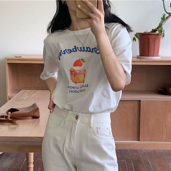 

women's blouses & shirts hzirip t-shirt with cartoon pattern, basic female casual t-shirt , short sleeve 8p14, White