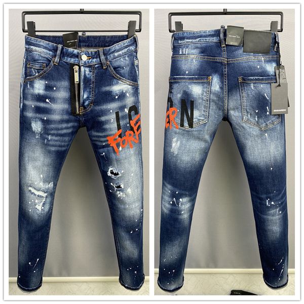 

2022 mens jeans fashion new style brand men's denim jean embroidery tiger pants holes jeans zipper men trousers 44-54, Blue