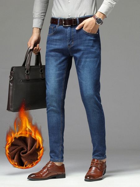 

men bleach wash thermal jeans without belt c4i0#, Blue