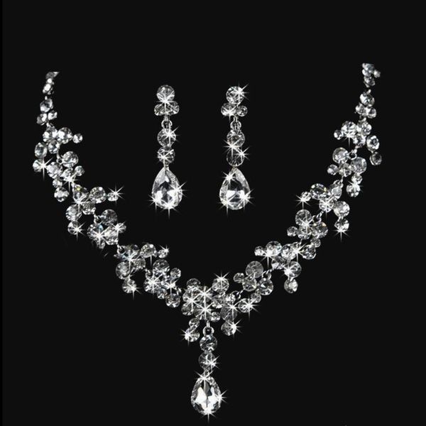 

earrings & necklace 32ce fashion wedding bridal jewelry sets crystal for women brides gift, Silver