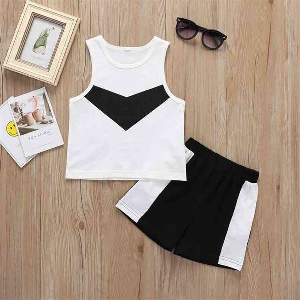 

summer children sets casual girls sleeveless o neck print t-shirt patchwork short pants cute clothes 1-6t 210629, White