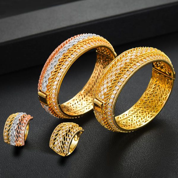 

earrings & necklace kellybola luxury wide 2pcs bangle ring clear cubic zirconia noble wedding rings for women shiny stone party jewelry, Silver