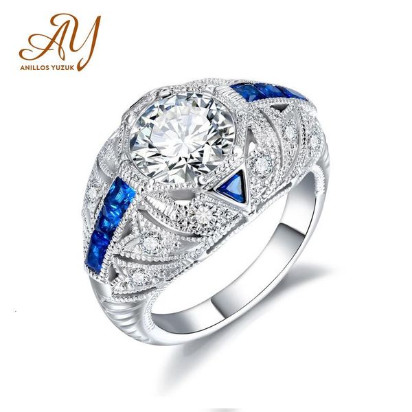 

cluster rings anillos yuzuk silver 925 jewelry ring moissanite sapphire trendy party round classic sterling woman gift, Golden;silver