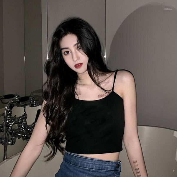 

summer dress 2021 korean student's small sling with slim and navel exposed short vest for women camisoles & tanks, Black;white