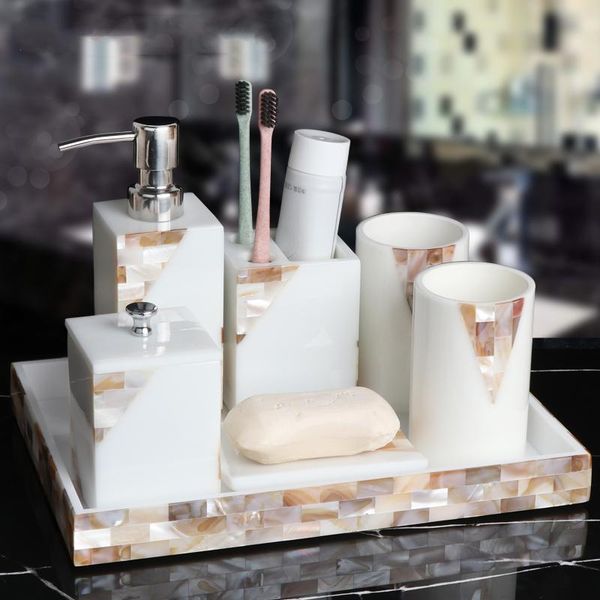 

bath accessory set luxury bathroom accessories shell washing organizer kit for soap dispenser toothbrush holder tumbler tray