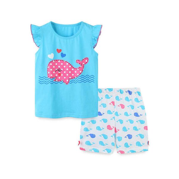 

jumping meters summer clothing sets girls dolphin print cute animals baby outfits fashion cotton children's suits streetwear 210529, White