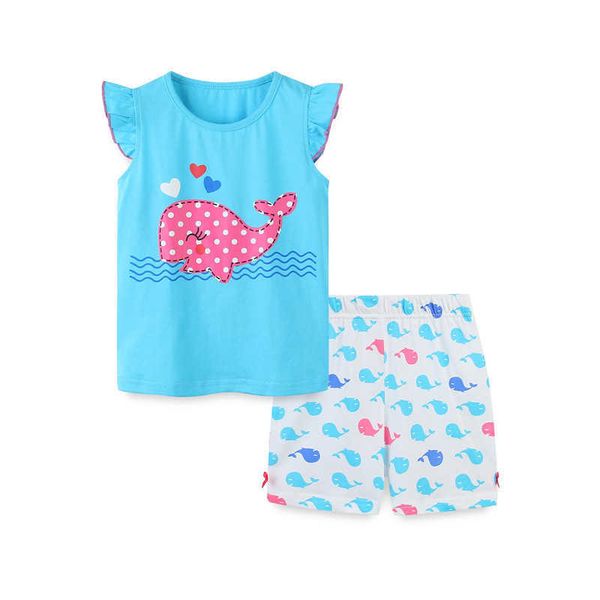 Springen Meter Sommer Kleidung Sets Mädchen Delphin Drucken Nette Tiere Baby Outfits Mode Baumwolle Kinder Anzüge Streetwear 210529