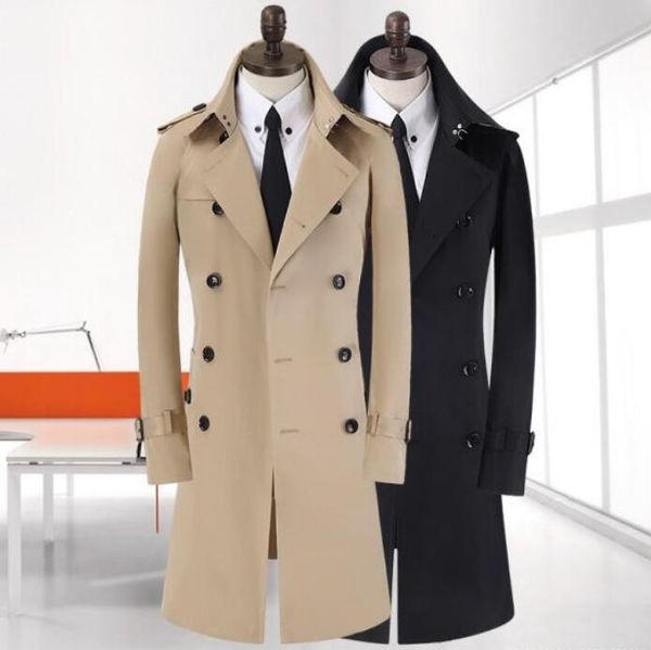 

men's trench coats mens black khaki spring autumn man double breasted coat men clothes slim fit overcoat long sleeve designer 9xl, Tan;black
