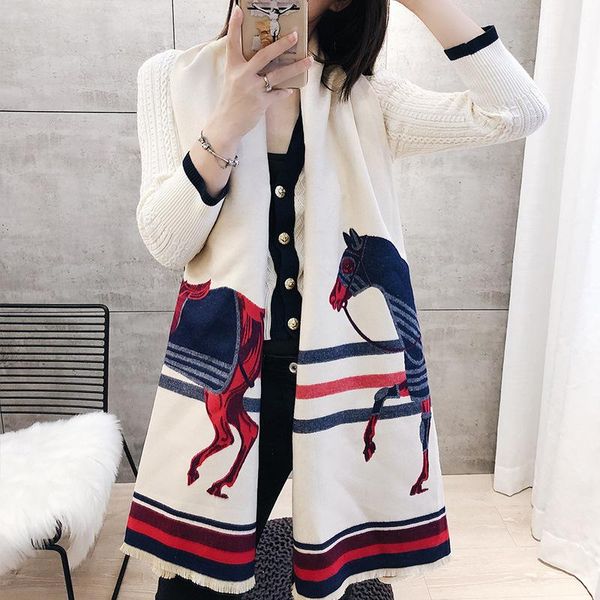 

winter scarves imitation horse scarf carriage cashmere jacquard pashmina women warm thick dual shawl hijab poncho ladies, Blue;gray