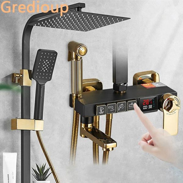 

thermostatic shower set bathoom smart digital system wall mount led bath faucet square spray spa rainfall bathtub grifos bathroom sets