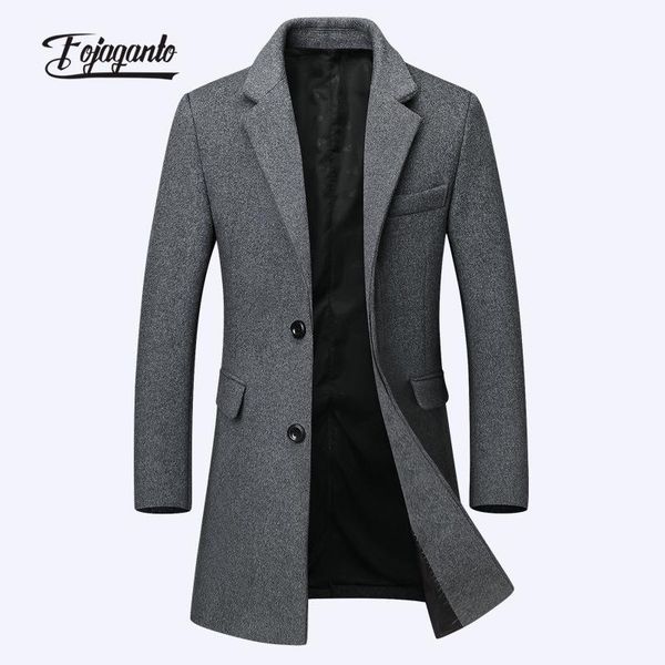 

men's wool & blends fojaganto autumn woolen coat mid-length solid color business casual multi-pocket fashion for male, Black