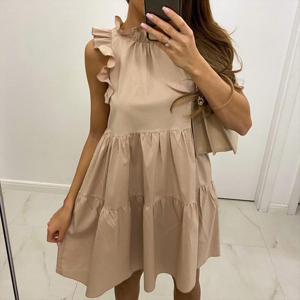 

malina sweet ruffles pullover fashion women dresses mini loose elegant solid sleeveless female ladies, Black;gray