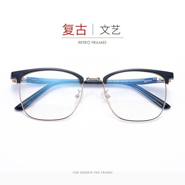 

art eyebrow half frame plastic steel metal spectacle men's retro business student trend can match myopia fashion sunglasses frames, Black