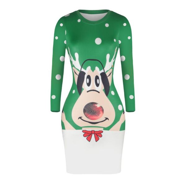 

casual dresses christmas printed dress woman of fashion streets europe winter big yards long sleeve tight vestido festa p-neck clothing, Black;gray