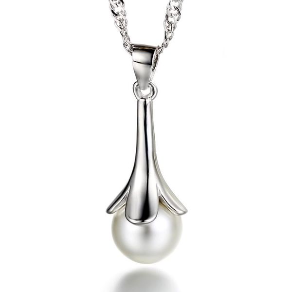 

pendant necklaces 925 sterling silver woman fashion jewelry simple pearl flower round necklace length 40+6cm