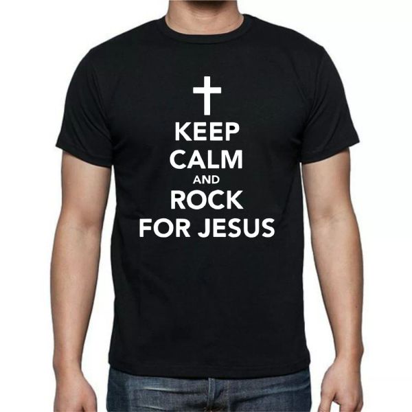 

keep calm and rock for jesus music metal t shirt tee, White;black