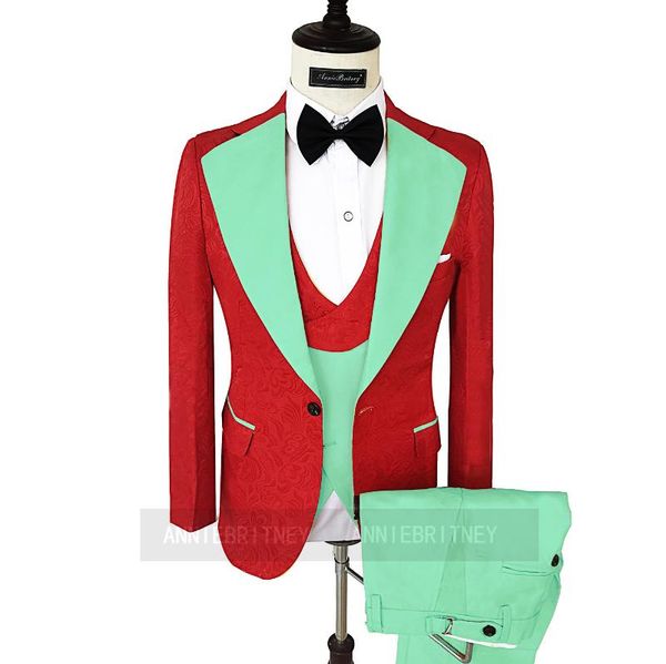 

men's suits & blazers 2021 est red for men slim fit plus size jacquard blazer mint green vest pants 3pcs fashion groom prom wedding tux, White;black