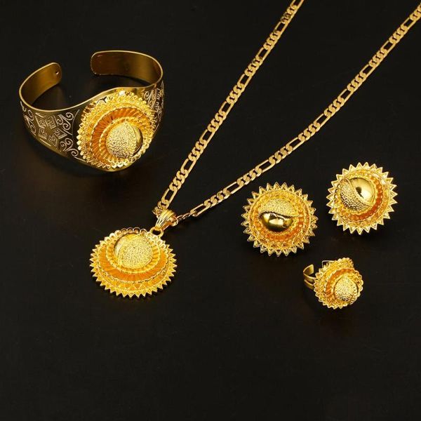 

earrings & necklace ethiopian 22k gold color african nigeria sudan kenya habesha wedding jewelry set, Silver