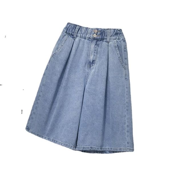 

women's shorts loose solid blue denim women summer vintage 2021 high waist wide leg knee-length casual all match female clothing, White;black