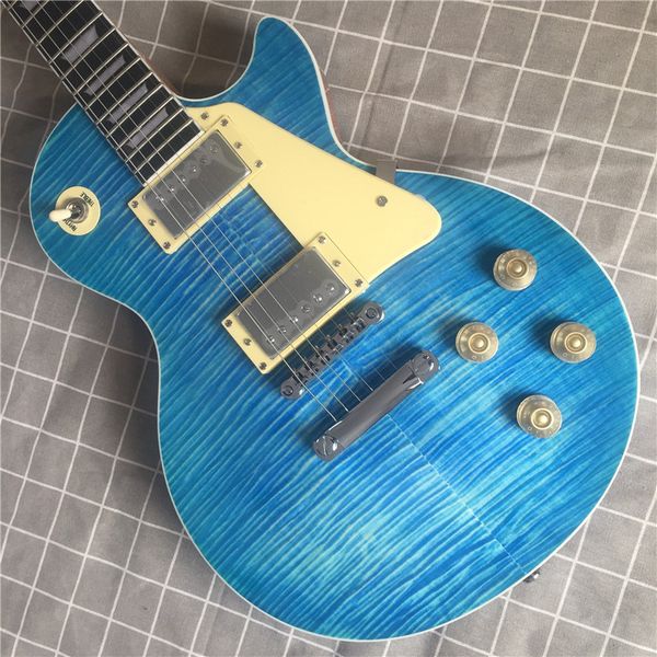 

flame maple blue standard electric guitar mahogany body rosewood fingerboard 2 pickups high quality