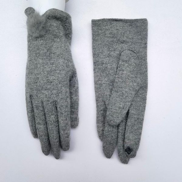 

five fingers gloves korean women thin cashmere full finger driving warm winter wool embroidery faux ball touch screen mittens m67, Blue;gray