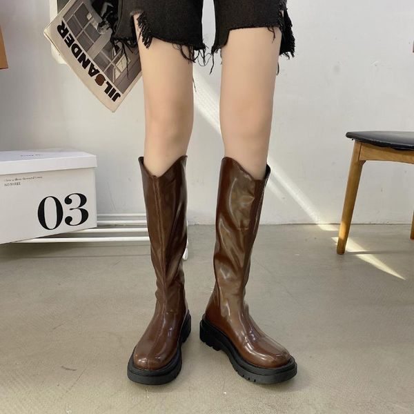 

boots 2021 winter women riding round toe square-heels warm zip high, Black