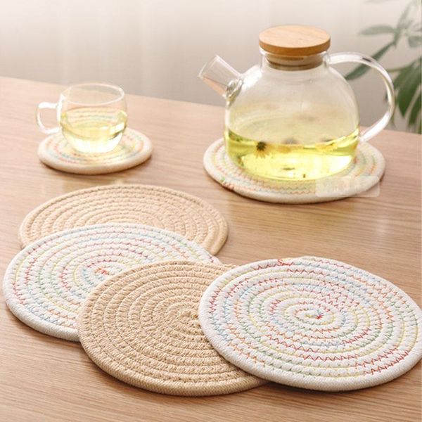 

placemat pad coasters household anti-scalding bowl mat ceramic cup table round cotton linen western mats & pads