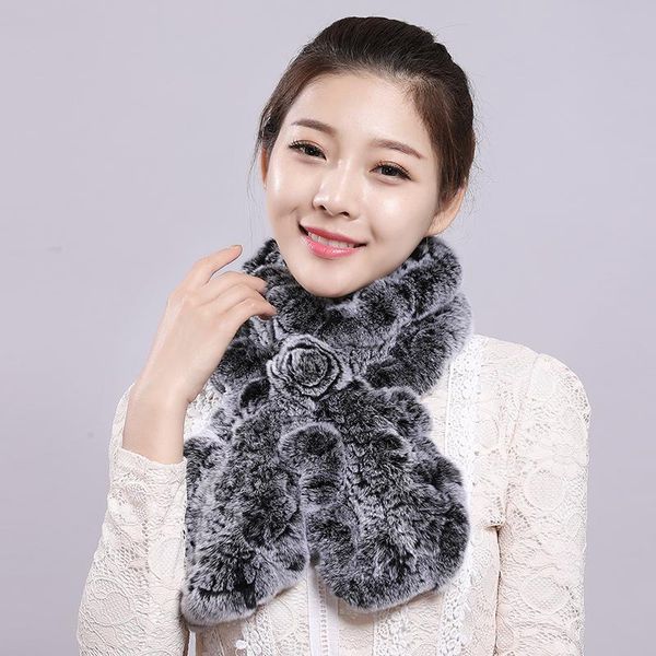 

scarves fashion womens knitted rex fur natural neckerchief winter real flounce scarf wraps, Blue;gray