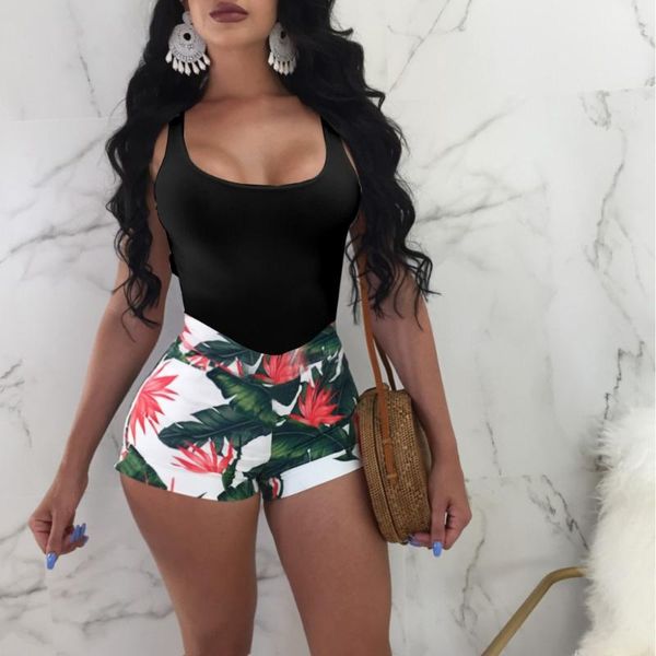 

women's jumpsuits & rompers summer u neck low backless women sun short playsuits, Black;white