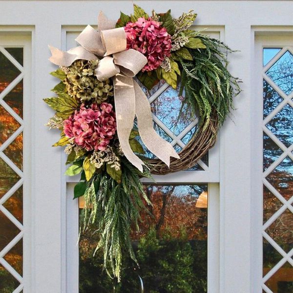 

decorative flowers & wreaths 40cm bow-knot hydrangea wreath front door decor garlands summer spring wall hanging christmas party wedding flo