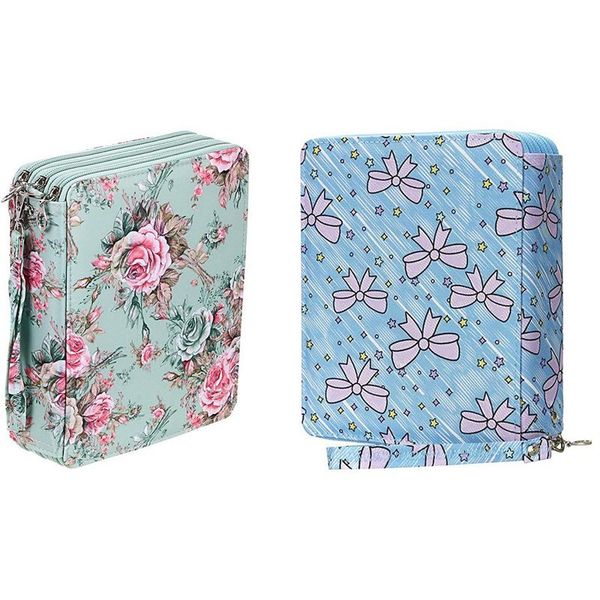 

pencil bags 2 pcs colored case pen with compartments holder-blue+pink & pink