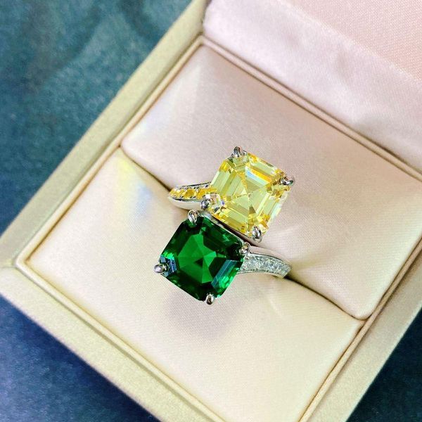 

cluster rings ladies wedding open ring sparkling double diamonds 925 sterling silver engagement for women fine jewelry valentines gift, Golden;silver