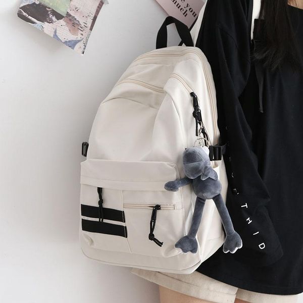 

fashion black white solid color backpack women large-capacity shoulder school bags for teenage girls waterproof travel backpacks