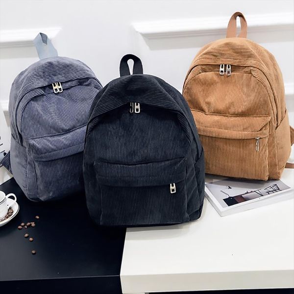 

women backpack teenger girl school bag corduroy fashion pure color