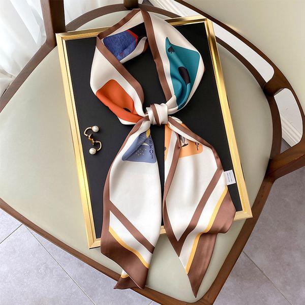 

korean-style flower fashion multi-function small silk scarf women narrow neckerchief tie hair band women skinny scarf, Blue;gray