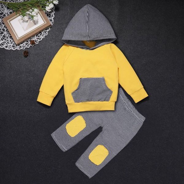

born infant baby boys girls patch striped hooded sweatshirt+pants outfits set long sleeve children clothes kids dresses clothing sets, White