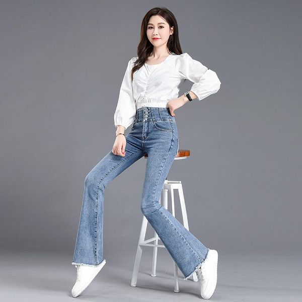 

women flare jeans fashion hip slim denim jean high waist scrunched large size female pants bell bottom overalls women's, Blue