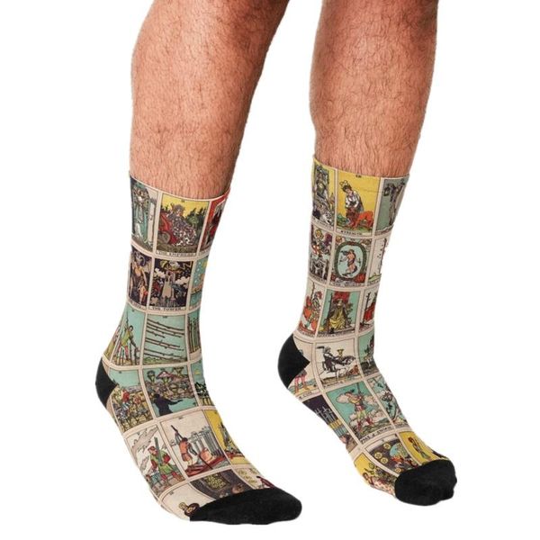 

men's socks 2021 funny the full tarot deck pattern printed hip hop men happy cute boys street style crazy for, Black