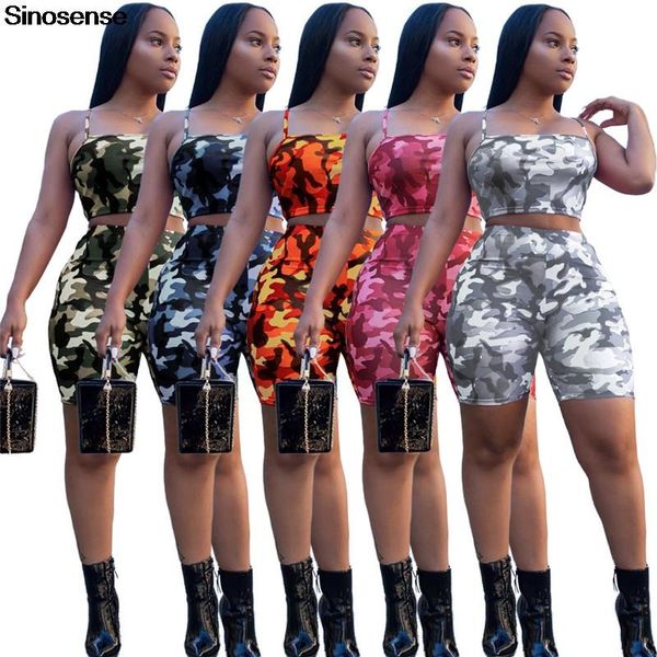 

summer camo camouflage print two piece set women crop biker shorts 2021 sportswear tracksuit casual 2 outfits women's pants, White