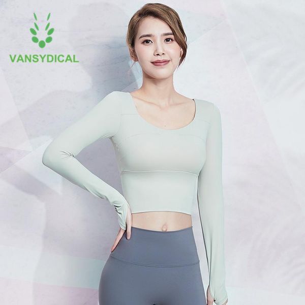 

yoga outfits 2021 women with padded gym shirts long sleeve sports workout cropped u-neck running fitness training jogging t-shirts, White;red