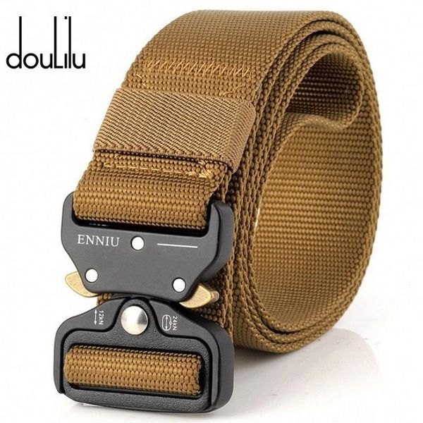 

nylon tactical belt army men outdoor training belts black easy unlock metal military buckle 3.8cm, Black;brown
