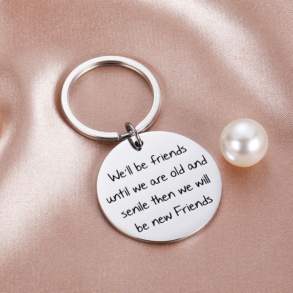 

european and american fashion friendship gift keychains for women friend birthday sister stainless steel gifts keyring diy customizable whol, Silver