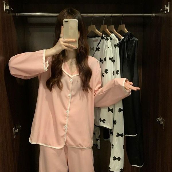 

women's sleepwear pajamas autumn 2021 style can wear loose and lazy pants, leisure long sleeve home clothes two-piece suit, Black;red