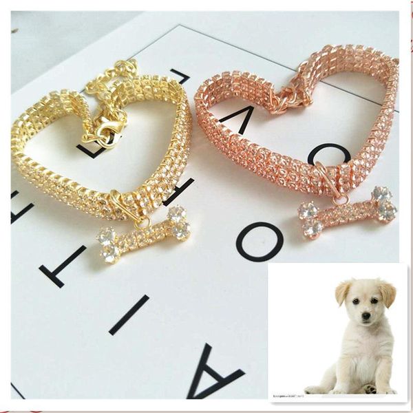 

dog apparel pet necklace supplies fashion three drain diamond zircon bone jewelry high-end collar cat accessories