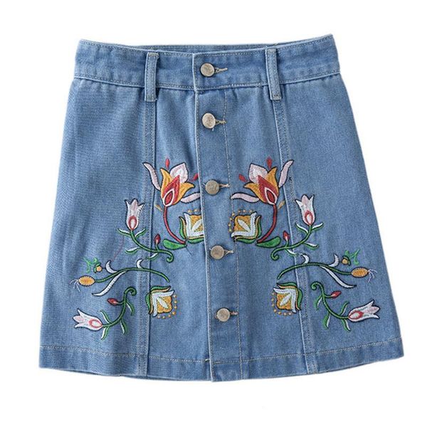

skirts women flowers embroidery jeans mini summer streetwear high waist girls all-match a-line bottom skirt 60206, Black