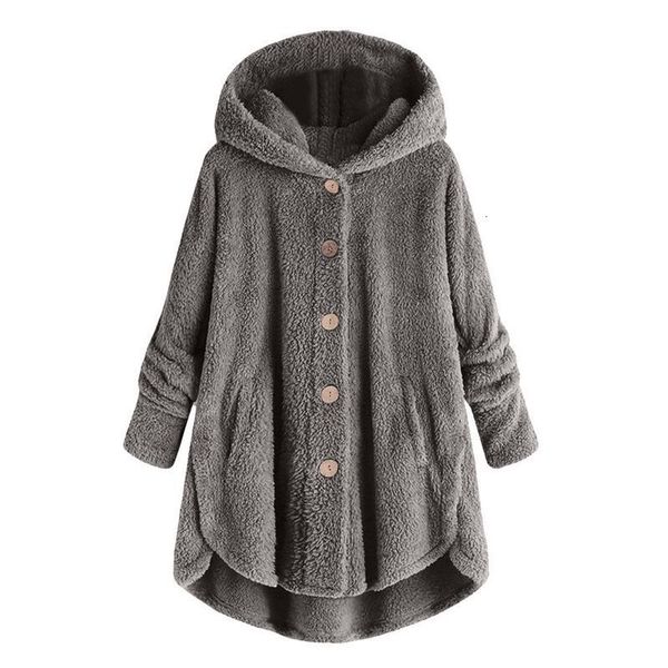 

women's jackets women plus size button plush woman's winter ticken hooded loose wool coat casual solid color outwears for female c, Black;brown