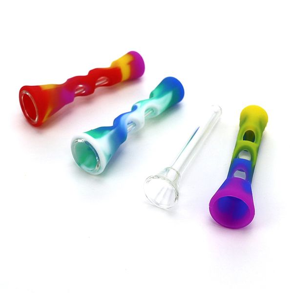 DHL 3,4 Zoll Hitter Glaspfeife Rauchen Bong Rohr Silikonpfeifen Farbe Ultimate Tool Tabaköl Kräuter versteckte Schüssel Multi Farben für Dab Rigs