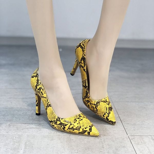 

large high-heeled women's sho snake pattern pointed thin heel shallow mouth slim profsional fashion single women, Black
