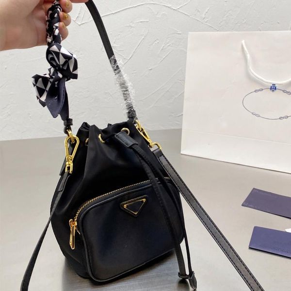 

nylon bucket bag quality lady crossbody bags women messenger handbag fashion drawstring shoulder back package multiple pockets, Black;red