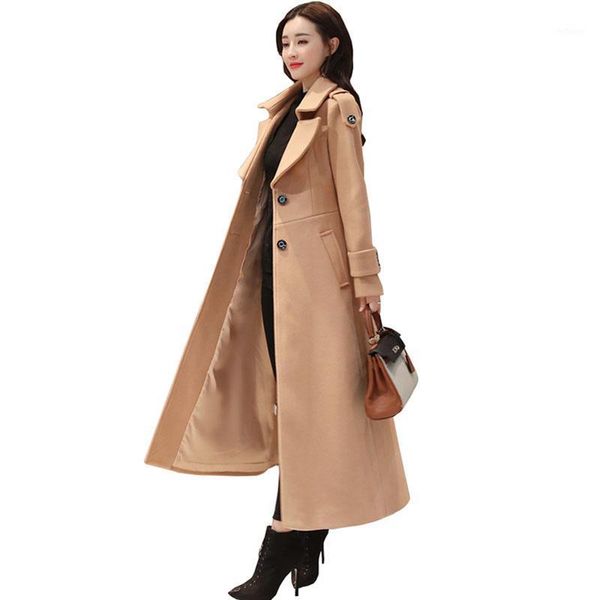 

women's wool & blends shzq lady long woolen overcoat women winter 2021 fashion coats female street casual large size slim thick warm co, Black
